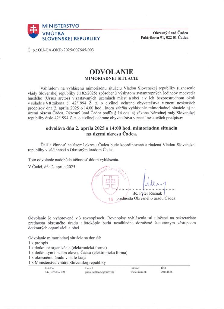 ovolanie mimoriadnej situácie 